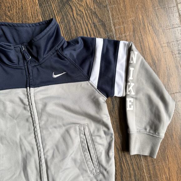 Vtg Nike Toddler Track Jacket 3T Gray Navy Zip Up Full Logo Y2K Style Retro Look - Picture 5 of 7